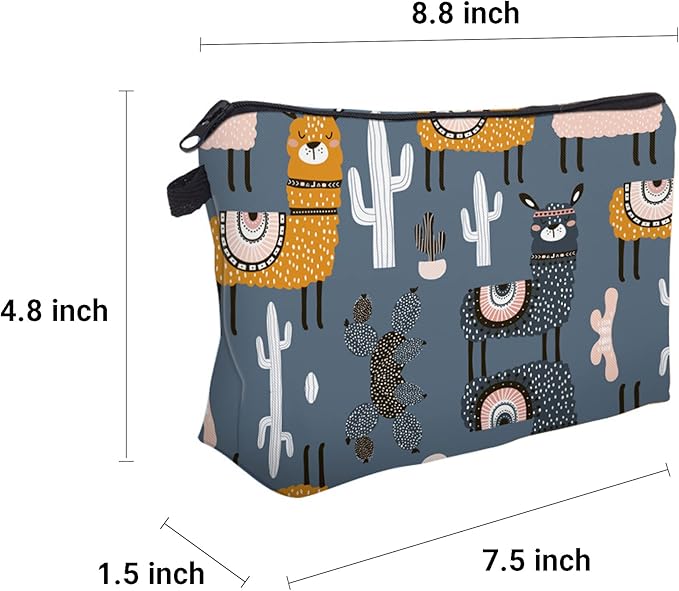 Cute Travel Makeup Bag Cosmetic Bag Small Pouch Gift for Women (Llama Cactus)