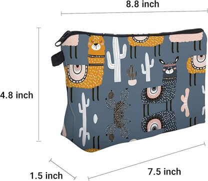 Cute Travel Makeup Bag Cosmetic Bag Small Pouch Gift for Women (Llama Cactus)