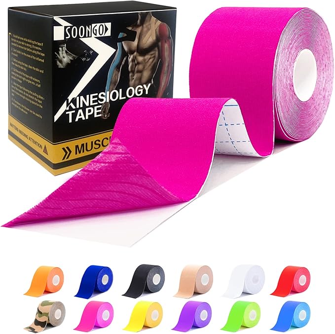 Kinesiology Tape Pro 1/2/5 Rolls, 2 Inch High Elasticity Sports Tape Therapeutic Pain Relief–Physio Tape for Muscle Recovery & Joint Support, Waterproof & Hypoallergenic & Breathable–Pink