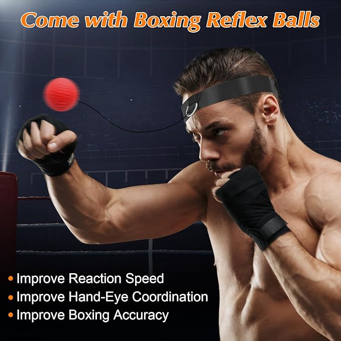 Hanging Punching Bag for Adults, 4FT PU Heavy Bag Boxing Training Equipment with 12OZ Gloves, Reflex Ball, Wristband, Kicking Bag Boxing Set for Training Karate Kickboxing Home Gym(Unfilled)