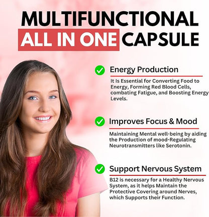 B12 with Hyaluronic Acid, Collagen, and Folate – Methylcobalamin 25,000 mcg B1, B2, B3, B6, B7 Complex for Enhanced Absorption & Energy Boost | Gluten-Free, Made in USA - Pack of 3