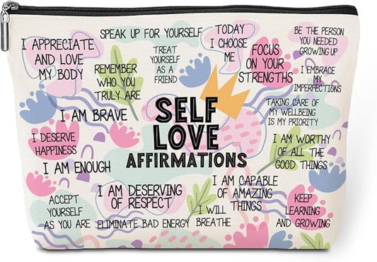 Positive Affirmations Makeup Bag Self Love Gifts Mental Health Gifts Inspirational Gifts for Women Female Girl Sister Friend Counselor Coworker Birthday Friendship Graduation Travel Toiletry Bag