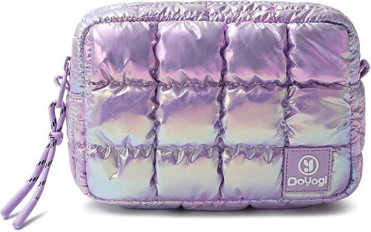 Quilted Cosmetic Bag, Puffer Makeup Bags, Crossbody Purses for women,Cute Travel Toiletry Bag for Women (Dazzling Light Purple)