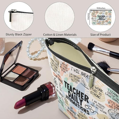 Daily Affirmations for Women Makeup Bag Teacher Gifts Teacher Appreciation Gifts Mental Health Gifts for Female Teacher Friend Counselor Coworker Birthday Friendship Graduation Travel Toiletry Bag
