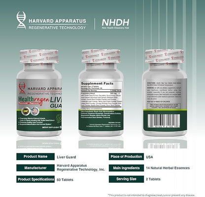 Harvard Apparatus Regenerative Liver Guard 60 Tablets - Liver Cleanse Detox & Repair, Fatty Liver Support Renew Supplement, 14+ Herbs with Silymarin Milk Thistle, Artichoke, Dandelion and More