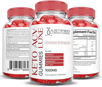 (3 Pack) Luxe Keto ACV Gummies Advanced Formula 1000MG Luxe Keto Gummies Apple Cider Vinegar Formulated with Pomegranate Beet Juice Powder B12 Vegan Non GMO 180 Gummys