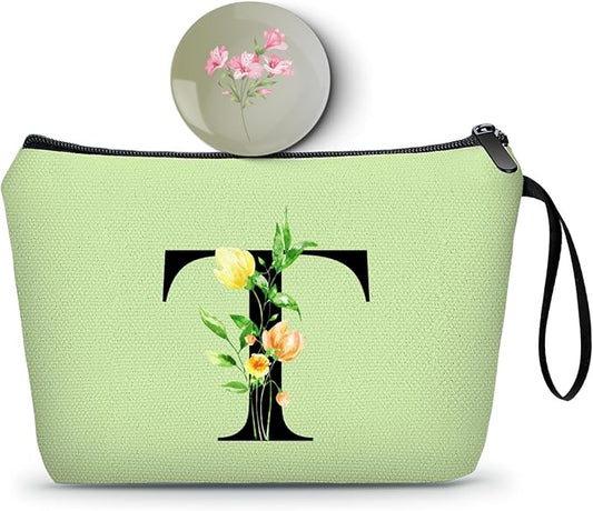 SEAMOON Women Birthday Unique Bride to be Bridal Shower Initial Gifts for Mom Sister Friend Her Teacher Aunt Makeup Cosmetic Bag with Mirror Mothers Day Christmas Graduation T