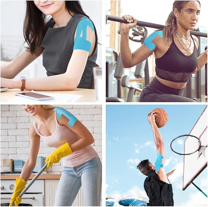 IEADEN Precut Kinesiology Tape for Shoulder, 10 Pcs - Shoulder Support & Stability, Shoulder Pain Relief Athletic Tape - Waterproof & Elastic, Breathable Hypoallergenic Latex-Free Tape, Blue
