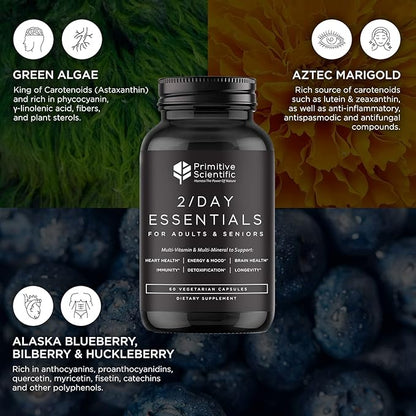 Whole Food Multivitamins for Adults & Seniors - Multivitamins for Women & Men - 2X a Day Adult Vitamins with Vitamin A, C & D3 - Natural & Sugar-Free | 60 Caps [30 Servings]