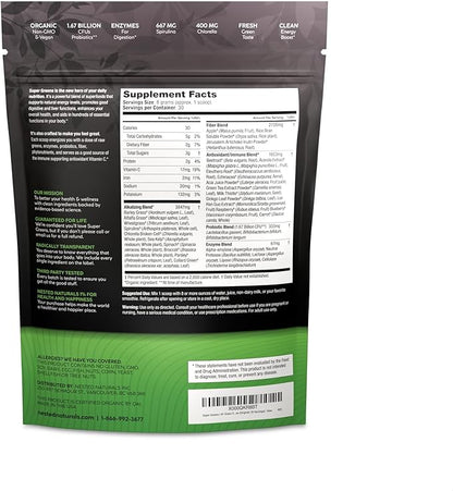 Super Greens Daily Greens Superfood Powder - Certified USDA Organic Green Powder w/20+ Whole Foods, Spirulina Powder, Wheat & Barley Grass - Probiotics, Fiber & Enzymes - Original Refill, 30 Servings
