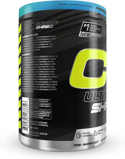 Cellucor C4 Ultimate Shred Pre Workout Powder, Metabolism Supplement with Cayenne Extract+300mg Caffeine+TeaCrine+Dynamine - Frozen Bombsicle, 20 Servings