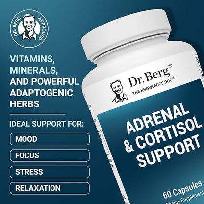 Dr. Berg Adrenal & Cortisol Supplement New Formula - Adrenal Supplement & Cortisol Manager for Mood, Focus and Stress Support - Adrenal Supplements with Ashwagandha Extracts - 60 Capsules 3 Pack