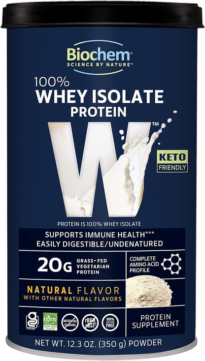 Biochem 100% Whey Isolate Protein - Natural Flavor - 12.3 Ounce, Preworkout & Immune Health - 20g Vegetarian Protein - Easily Digestible - Refreshing Taste - Keto Friendly & Easy to Mix…