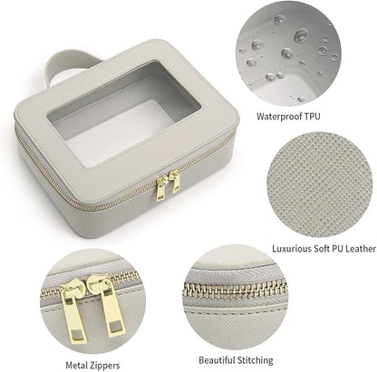 Clear Makeup Bag for Women Waterproof Travel Makeup Case Portable Cosmetic Case Toiletry Bag Car Organizer with Zipper (X/Gray, L)