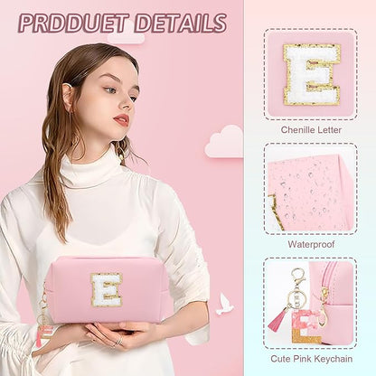 Birthday Gifts for Women Her,Travel Cute Makeup Bag,Large Capacity Cosmetic Bags for Women Makeup Pouch PU Leather Waterproof Cosmetic Bag (E, Pink)