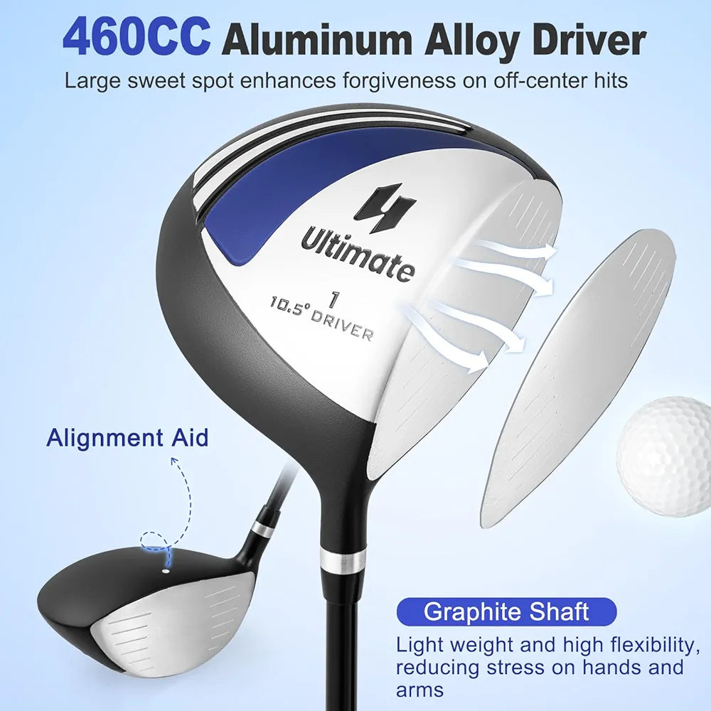 Tangkula 9/10 Pieces Men's Complete Golf Clubs Set Right Hand, Includes 460cc Alloy #1 Driver & #3 Fairway Wood & #4 Hybrid & #6/#7/#8/#9/#P Irons & Putter, Golf Club Set