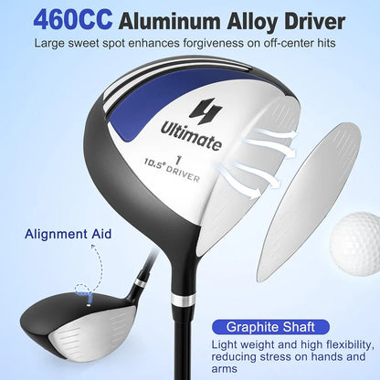 Tangkula 9/10 Pieces Men's Complete Golf Clubs Set Right Hand, Includes 460cc Alloy #1 Driver & #3 Fairway Wood & #4 Hybrid & #6/#7/#8/#9/#P Irons & Putter, Golf Club Set
