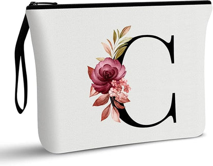 Vavabox A-Z Personalized Makeup Bag, Birthday Gifts for Women Mom, Gifts for Best Friend, Bride Bridesmaid Cosmetic bag (C, White)