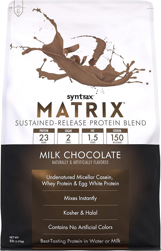 Syntrax Nutrition Matrix Protein Powder, Sustained-Release Protein Blend, Milk Chocolate, 5 lbs
