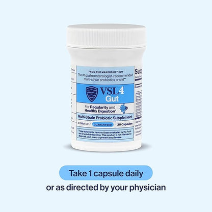 VSL4 Gut Health, Probiotics for Digestive Health, Probiotic Capsules for Gut Support and Regularity in Women & Men, Potent, Multi Strain Probiotic Supplement, 30 Billion CFU Per Capsule, 30 Pack