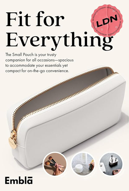 Embla Makeup Bag Travel Cosmetics Pouch and Toiletry Bag, Nylon Zipper Pouch Purse, Cute Make Up Organizer Storage Tote for Women Girls, Waterproof Travel Skincare Case, Small Makeup Bags, Blanc White