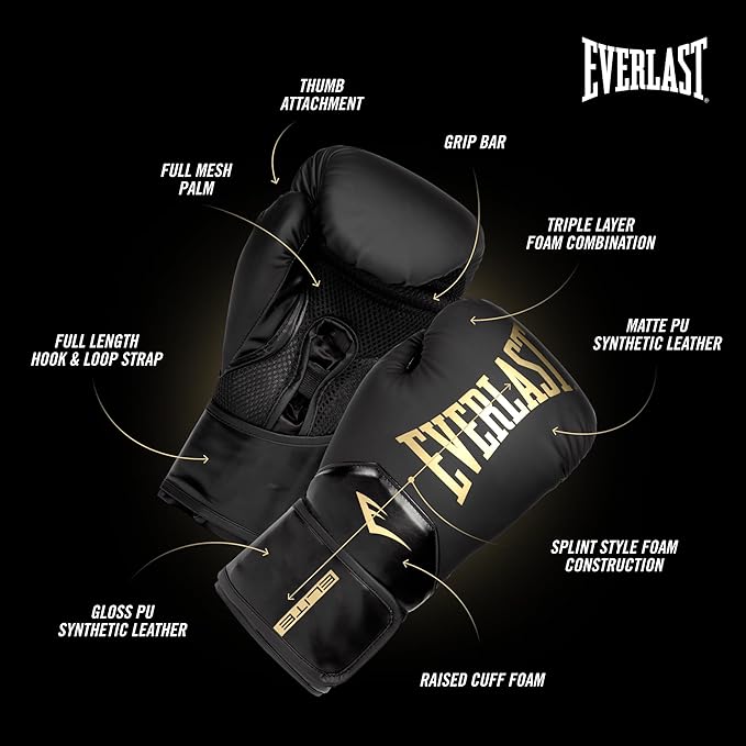 Everlast Elite 2 Boxing Gloves, Pro Training Gloves for Men and Women, Secure Fit Hook and Loop Closure & Ventilation, Heavy Bag & Speedbag Training.