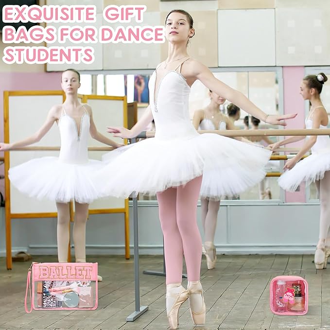 Hillban 2 Pcs Ballet Gifts Chenille Letter Bags Makeup Cosmetic Bags Toiletry Travel Flat Pouch Preppy Patch Clear Purse PVC Waterproof Organizer Storage Case Gifts for Team Girls Women