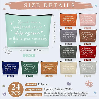 Sieral 24 Pcs Inspirational Makeup Bag Appreciation Nurse Gift for Women You're Awesome Cosmetic Bags Employee Motivational Gifts for Coworkers Teacher Mom Assistant Nurse (Classic Color)