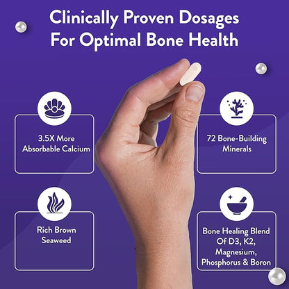 Marine Calcium Bone Density Supplement, 3.5X Absorbable Pearl Calcium & Icelandic Marine Algae, with Magnesium, Vitamin D3 K2 & More, Organic, Holistic Alternative, Astronaut Endorsed - 30 Days Supply