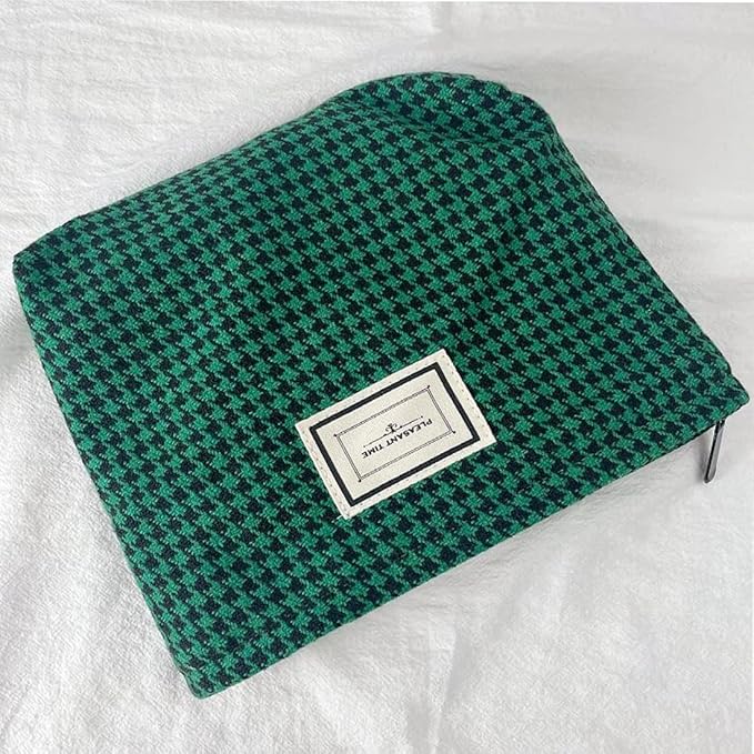 Cosmetic Bags for Women Makeup Bag Large Capacity Purse Travel Toiletries Zipper Storage Pouch Make up Brushes Organizer for Gifts (Houndstooth, Green)