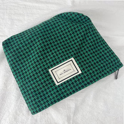 Cosmetic Bags for Women Makeup Bag Large Capacity Purse Travel Toiletries Zipper Storage Pouch Make up Brushes Organizer for Gifts (Houndstooth, Green)