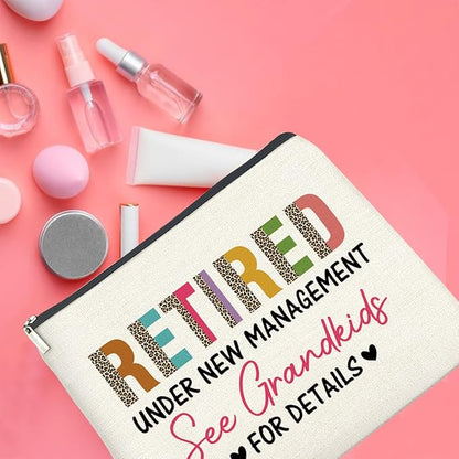 Retirement Gifts for Women Makeup Bag, Retired Gifts for Grandma Nana Cosmetic Bag Zipper Makeup Pouch for Mothers Day Birthday Christmas