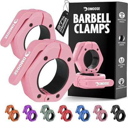 DMoose Fitness Barbell Clips 2" (Pair) - Quick Release Olympic Barbell Clamps & Collars with Anti Slip TPR Lining for Secure Weightlifting & Powerlifting - Weight Clips for Bars at Home or Gym