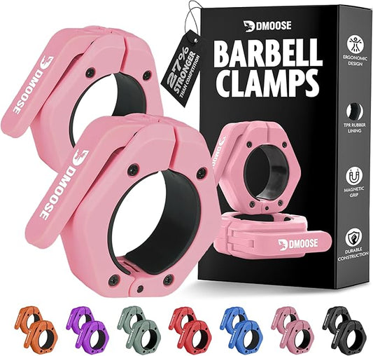DMoose Fitness Barbell Clips 2" (Pair) - Quick Release Olympic Barbell Clamps & Collars with Anti Slip TPR Lining for Secure Weightlifting & Powerlifting - Weight Clips for Bars at Home or Gym