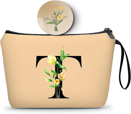 SEAMOON Women Birthday Unique Bride to be Bridal Shower Initial Gifts for Mom Sister Friend Her Teacher Aunt Makeup Cosmetic Bag with Mirror Mothers Day Christmas Graduation T