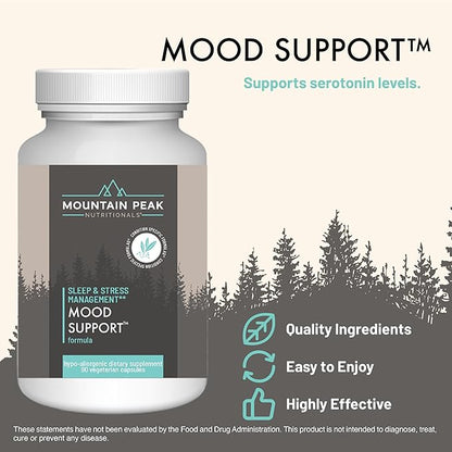 Mountain Peak Nutritionals Mood Support Formula - Supports Serotonin Levels - Hypoallergenic Dietary Supplement (90 Vegetarian Capsules)