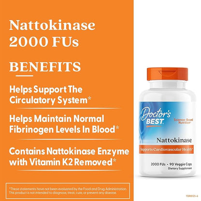 Doctor's Best Nattokinase 2,000 Fu, Non-GMO, Gluten Free, Vegan, Supports Cardiovascular and Circulatory Health, 90 VC