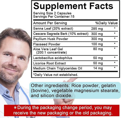 15 Day Cleanse Gut Support 2 Pack | Colon Broom, Detox Supplement with Senna, Cascara Sagrada & Psyllium Husk, for Men and Women | Total 60 Capsules