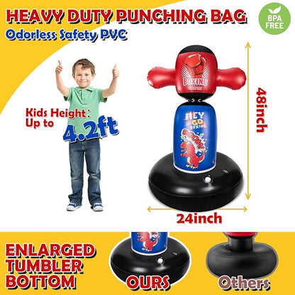 Punching Bag for Kids, Hyperzoo 360°Rotating Inflatable Kids Heavy Punching Bags, Freestanding Heavy Boxing Bag Toy Christmas Birthday Gift for Boys Girls 3-12 Karate, Taekwondo