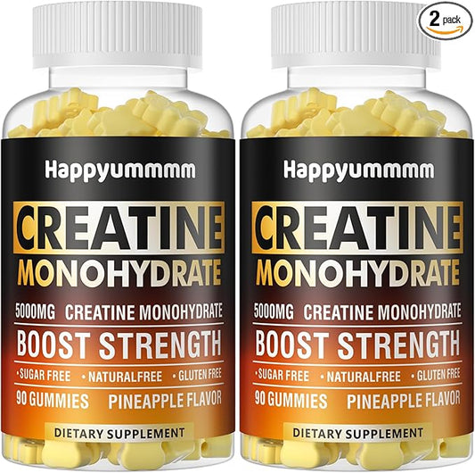 Creatine Monohydrate Gummies 5000mg for Men & Women, Chewables Creatine Monohydrate for Muscle Strength, Muscle Builder, Energy Boost, Pre-Workout Supplement(90 Count)-Pineapple-2pack.