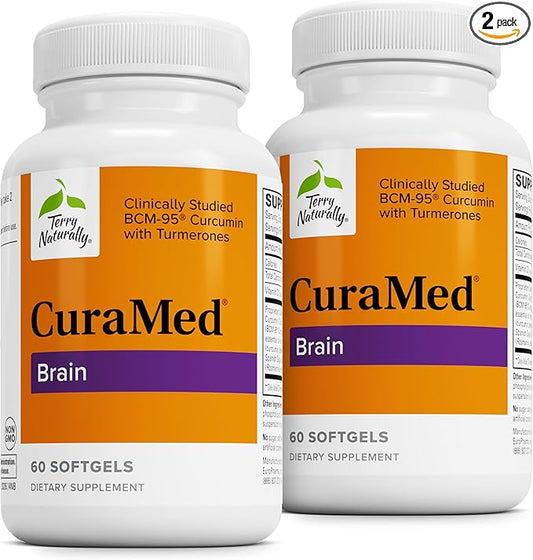 Terry Naturally CuraMed Brain - 60 Softgels, Pack of 2 - with BCM-95 Curcumin, Vitamin D3, Rosemary & Sage - Non-GMO, Gluten Free - 60 Total Servings