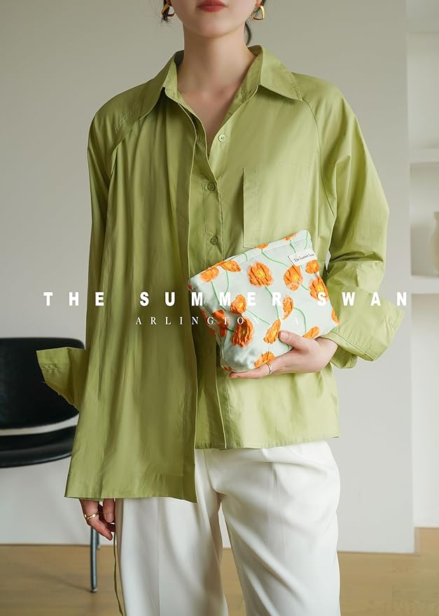 Summer Swan | Large Floral Mid-day Clutch | Period Kit & Hygiene Bag | Skincare Bag | Cute Color Block Floral Orange