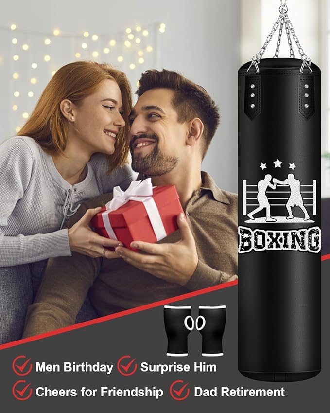 Punching Bag for Adults, 4FT PU Heavy Boxing Bags with Chain Ceiling Hook, Hanging Boxing Bag for Kickboxing Muay Thai Karate Judo Taekwondo Home Gym Training, Unfilled
