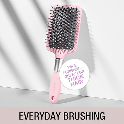 Conair Velvet Touch Paddle Cushion hair brush - Detangling hairbrush - curly or straight styles - men or women - detangler - features soft touch handle - Blush Pink