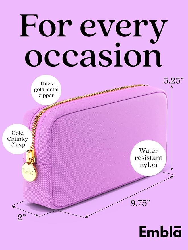 Embla Makeup Bag Travel Cosmetics Pouch and Toiletry Bag, Nylon Zipper Pouch Purse, Cute Make Up Organizer Storage Tote for Women Girls, Waterproof Travel Skincare Case, Small Makeup Bags, Plum