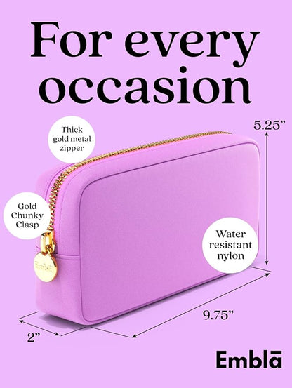 Embla Makeup Bag Travel Cosmetics Pouch and Toiletry Bag, Nylon Zipper Pouch Purse, Cute Make Up Organizer Storage Tote for Women Girls, Waterproof Travel Skincare Case, Small Makeup Bags, Plum