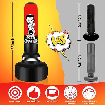 Punching Bag for Kids Adult, Inflatable Boxing Bag Men Standing Kickboxing Bag, Suitable for Kickboxing MMA Dummy Karate Home Gym Training Equipment for Men and Women