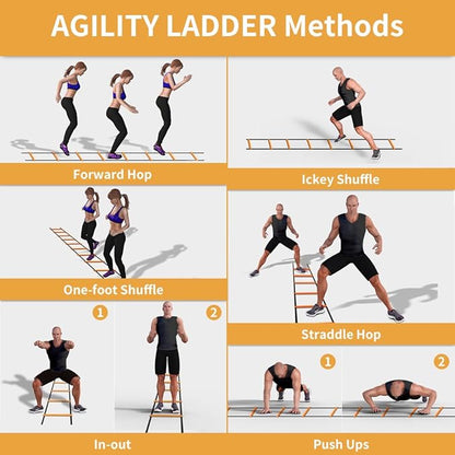 YISSVIC Agility Ladder and Cones 20 Feet 12 Equipment,1 Carry 10 Cones, 4 Stakes,
