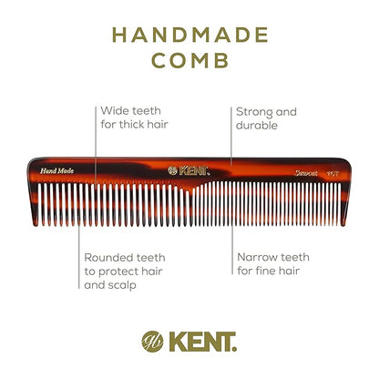 Kent 16T Fine Tooth and Wide Tooth Comb for Daily Grooming, Handmade Styling Comb for All Hair Types, Styling and Detangling Combs for Men and Women