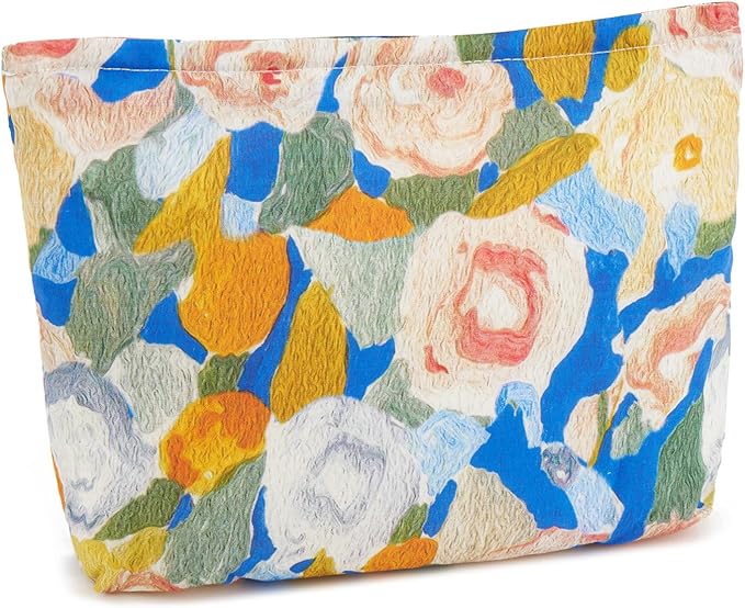 WOZEAH Floral Makeup Bag for Purse Small Cosmetic Pouch,Stylish Zipper Make up Pouch Travel Canvas Toiletry Bags(Painting Flower 2)